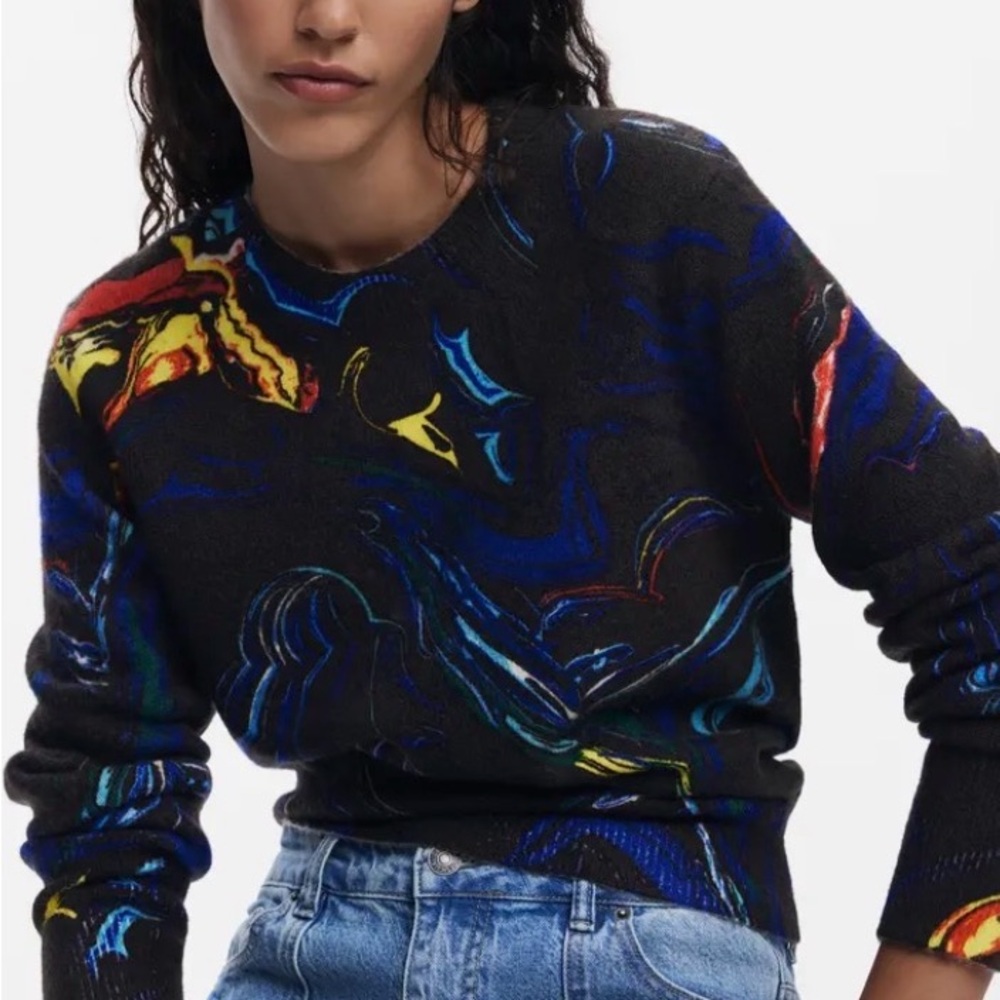 Desigual Paint Swirl Crew Neck Sweater. Size M